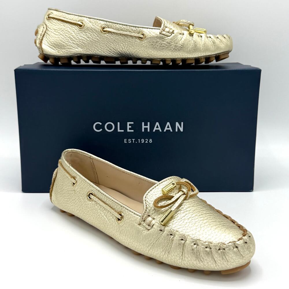 Cole Haan Cary Gold Metallic Loafers Driving Moc Womens 5.5 Leather Flats